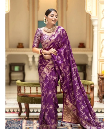 Generic Women's Silk Printed Saree With Unstitched Blouse 5.5Mtr (Purple) Generic Women's Silk Printed Saree With Unstitched Blouse 5.5Mtr (Purple)