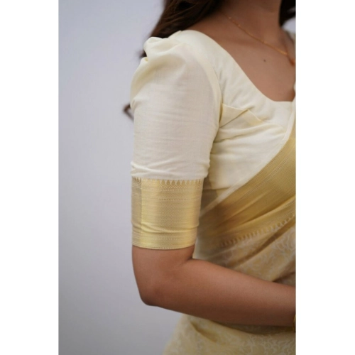 Women's Silk Printed Saree With Unstitched Blouse 5.5Mtr (Cream) Women's Silk Printed Saree With Unstitched Blouse 5.5Mtr (Cream)