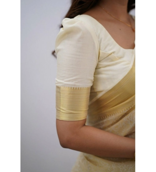 Generic Women's Silk Printed Saree With Unstitched Blouse 5.5Mtr (Cream)