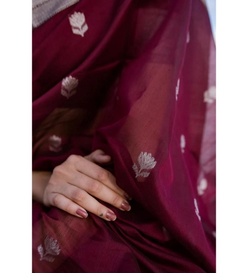 Generic Women's Cotton  Printed Saree With Unstitched Blouse 5.5Mtr (Maroon)