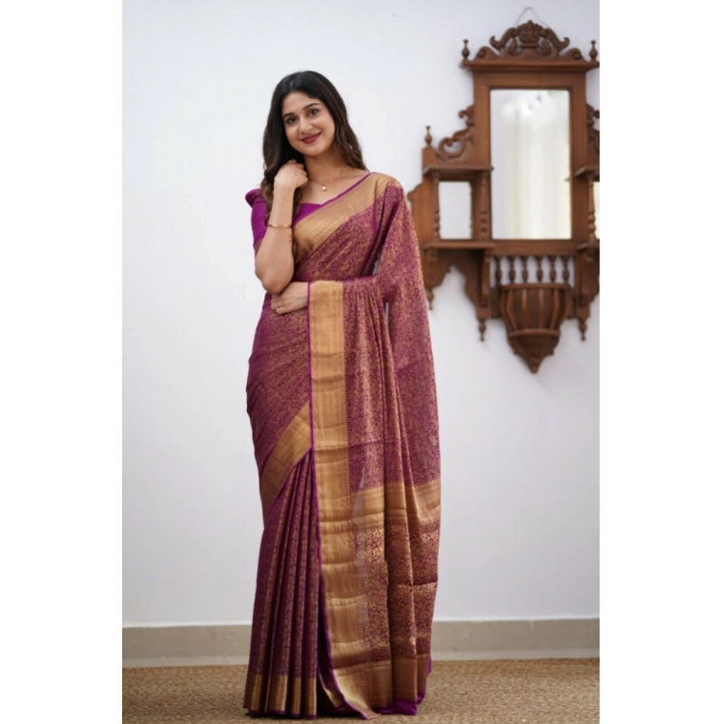 Women's Silk Printed Saree With Unstitched Blouse 5.5Mtr (Wine) Women's Silk Printed Saree With Unstitched Blouse 5.5Mtr (Wine)