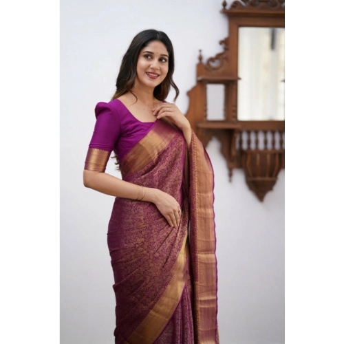 Women's Silk Printed Saree With Unstitched Blouse 5.5Mtr (Wine) Women's Silk Printed Saree With Unstitched Blouse 5.5Mtr (Wine)