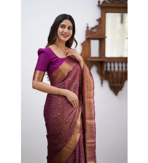 Generic Women's Silk Printed Saree With Unstitched Blouse 5.5Mtr (Wine)