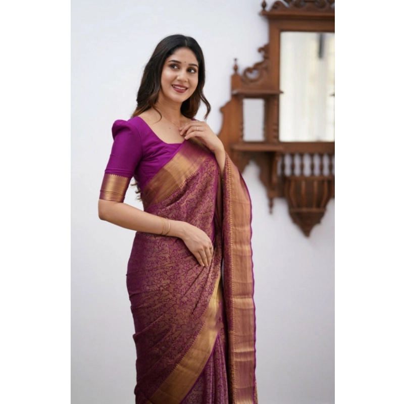 Women's Silk Printed Saree With Unstitched Blouse 5.5Mtr (Wine) Women's Silk Printed Saree With Unstitched Blouse 5.5Mtr (Wine)