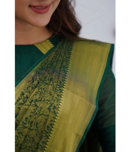 Generic Women's Silk Printed Saree With Unstitched Blouse 5.5Mtr (Green)