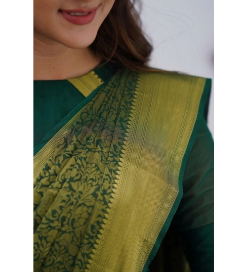 Generic Women's Silk Printed Saree With Unstitched Blouse 5.5Mtr (Green)
