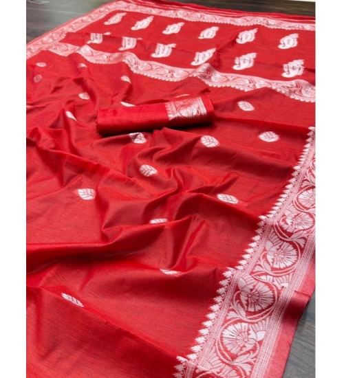 Generic Women's Cotton  Printed Saree With Unstitched Blouse 5.5Mtr (Red)