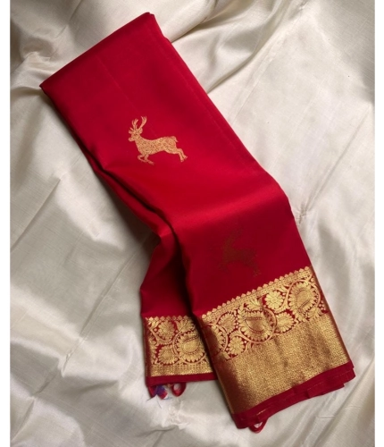 Generic Women's Silk Printed Saree With Unstitched Blouse 5.5Mtr (Red)