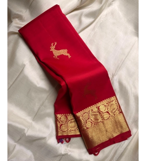 Generic Women's Silk Printed Saree With Unstitched Blouse 5.5Mtr (Red)