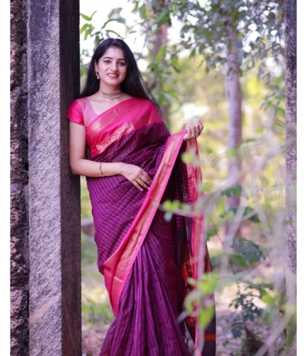 Generic Women's Silk Printed Saree With Unstitched Blouse 5.5Mtr (Purple)