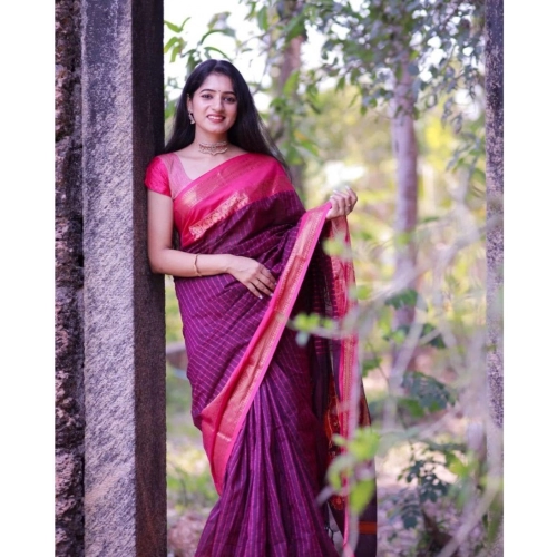 Women's Silk Printed Saree With Unstitched Blouse 5.5Mtr (Purple)