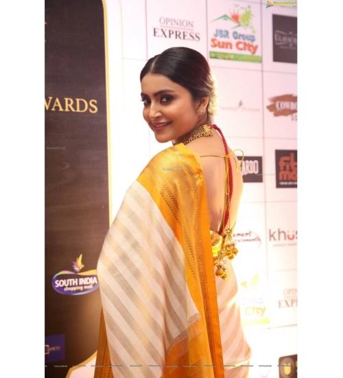 Generic Women's Silk Printed Saree With Unstitched Blouse 5.5Mtr (Off White-Yellow)