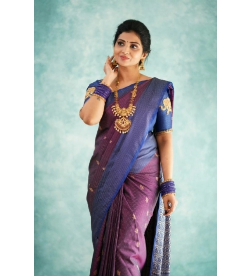Generic Women's Silk Printed Saree With Unstitched Blouse 5.5Mtr (Purple)