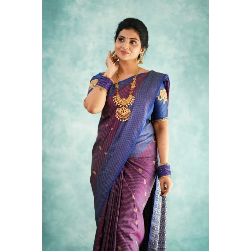 Women's Silk Printed Saree With Unstitched Blouse 5.5Mtr (Purple)