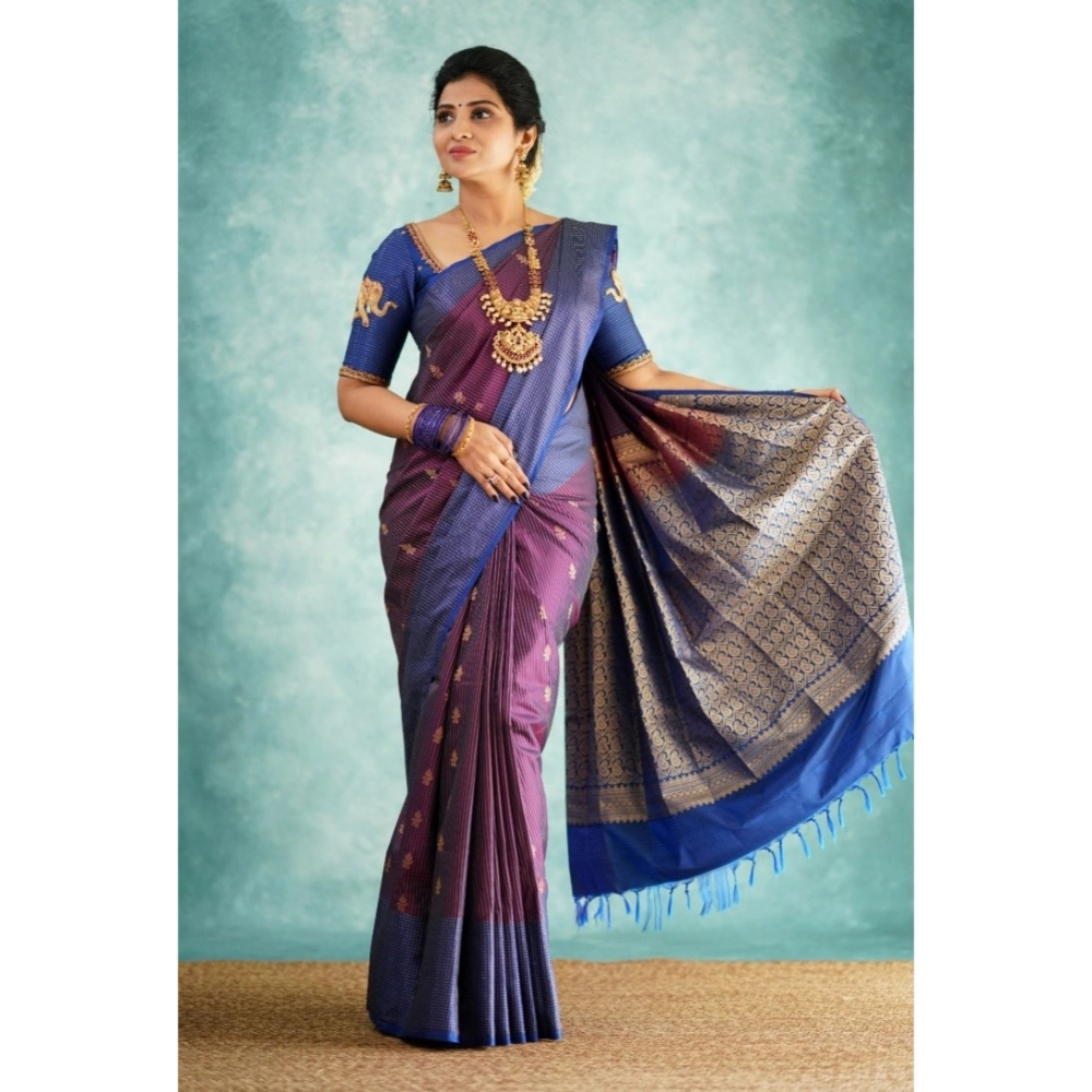 Generic Women's Silk Printed Saree With Unstitched Blouse 5.5Mtr (Purple) Generic Women's Silk Printed Saree With Unstitched Blouse 5.5Mtr (Purple)