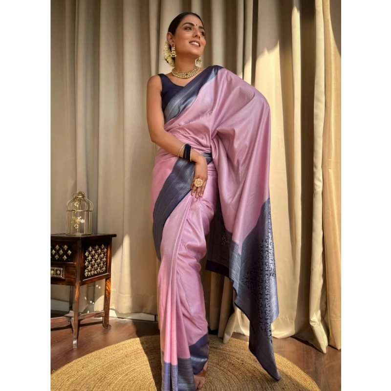 Women's Silk Printed Saree With Unstitched Blouse 5.5Mtr (Pink)