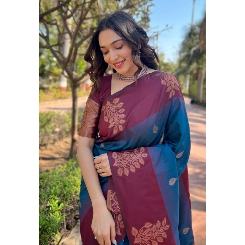 Women's Silk Printed Saree With Unstitched Blouse 5.5Mtr (Blue) Women's Silk Printed Saree With Unstitched Blouse 5.5Mtr (Blue)