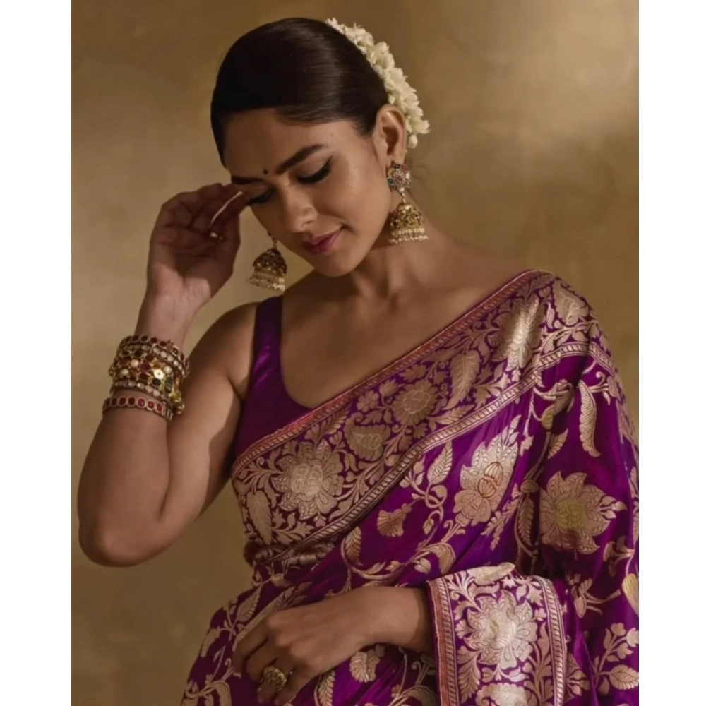 Generic Women's Silk Printed Saree With Unstitched Blouse 5.5Mtr (Purple) Generic Women's Silk Printed Saree With Unstitched Blouse 5.5Mtr (Purple)