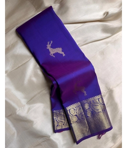 Generic Women's Silk Printed Saree With Unstitched Blouse 5.5Mtr (Royal Blue)