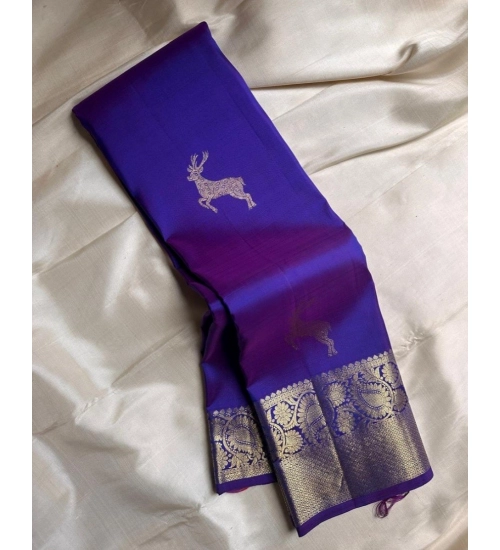 Generic Women's Silk Printed Saree With Unstitched Blouse 5.5Mtr (Royal Blue)