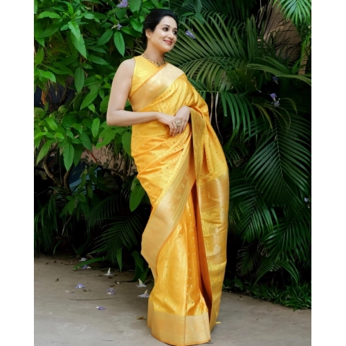 Women's Silk Printed Saree With Unstitched Blouse 5.5Mtr (Yellow) Women's Silk Printed Saree With Unstitched Blouse 5.5Mtr (Yellow)
