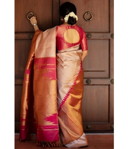 Generic Women's Silk Printed Saree With Unstitched Blouse 5.5Mtr (Cream)
