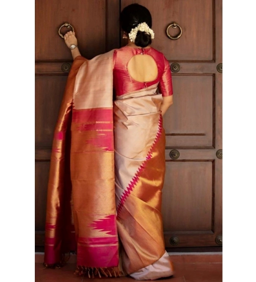 Generic Women's Silk Printed Saree With Unstitched Blouse 5.5Mtr (Cream)