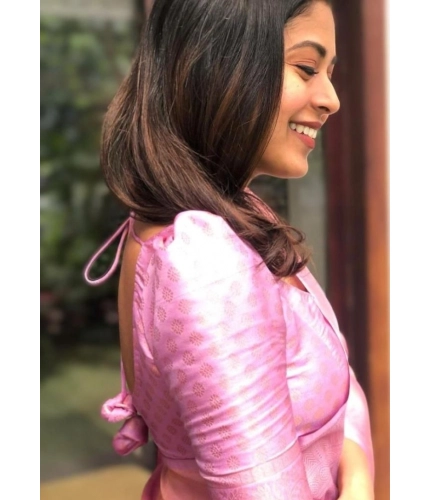 Generic Women's Silk Printed Saree With Unstitched Blouse 5.5Mtr (Pink)