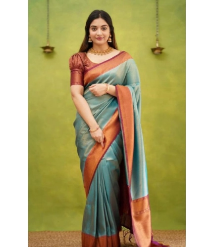Generic Women's Silk Printed Saree With Unstitched Blouse 5.5Mtr (Rama)