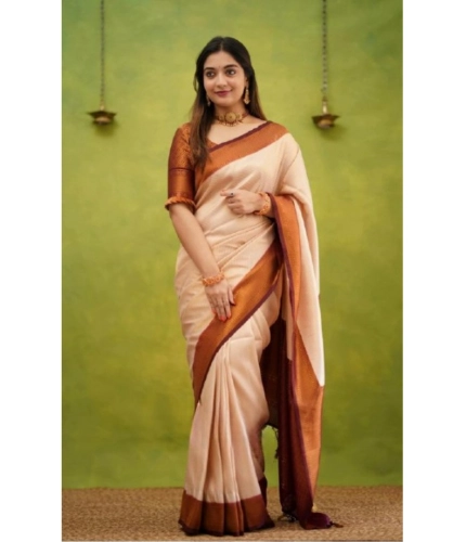 Generic Women's Silk Printed Saree With Unstitched Blouse 5.5Mtr (Cream) Generic Women's Silk Printed Saree With Unstitched Blouse 5.5Mtr (Cream)