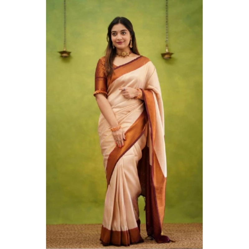 Women's Silk Printed Saree With Unstitched Blouse 5.5Mtr (Cream) Women's Silk Printed Saree With Unstitched Blouse 5.5Mtr (Cream)