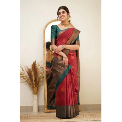 Women's Silk Printed Saree With Unstitched Blouse 5.5Mtr (Red) Women's Silk Printed Saree With Unstitched Blouse 5.5Mtr (Red)