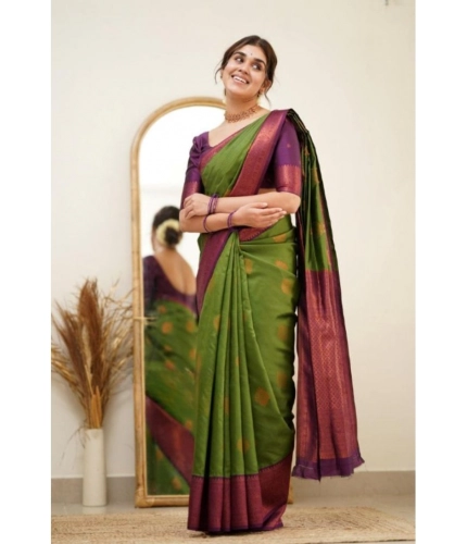 Generic Women's Silk Printed Saree With Unstitched Blouse 5.5Mtr (Green) Generic Women's Silk Printed Saree With Unstitched Blouse 5.5Mtr (Green)