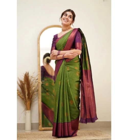 Generic Women's Silk Printed Saree With Unstitched Blouse 5.5Mtr (Green)