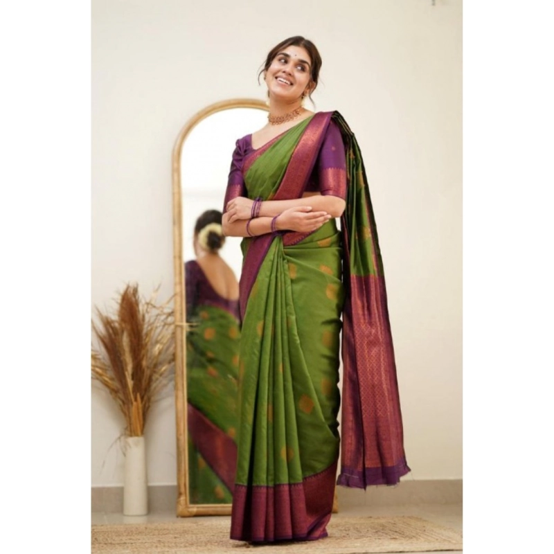 Women's Silk Printed Saree With Unstitched Blouse 5.5Mtr (Green)