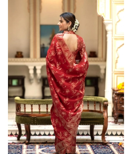 Generic Women's Silk Printed Saree With Unstitched Blouse 5.5Mtr (Red)