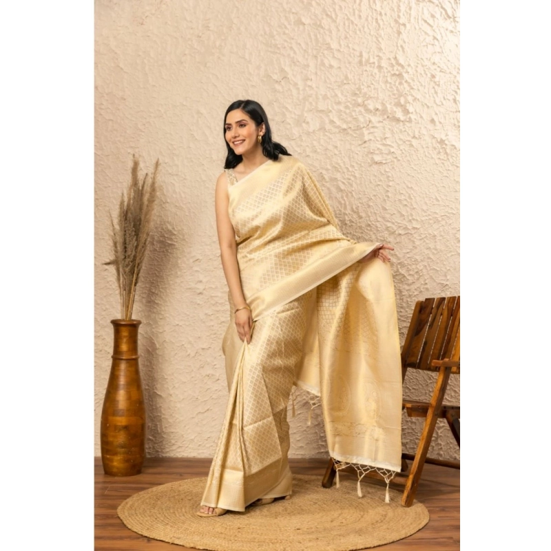 Women's Silk Printed Saree With Unstitched Blouse 5.5Mtr (Gold) Women's Silk Printed Saree With Unstitched Blouse 5.5Mtr (Gold)
