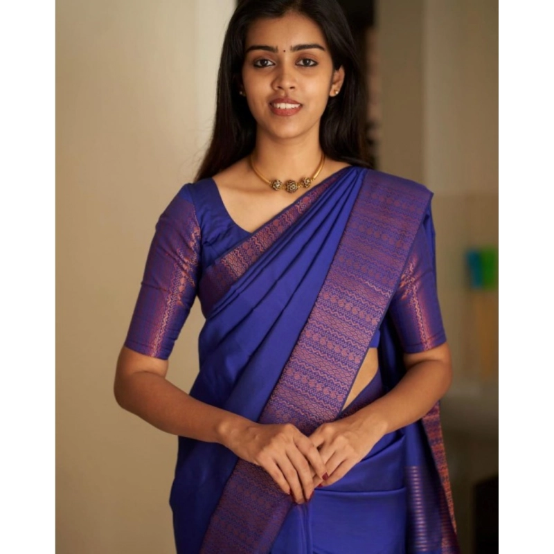 Women's Silk Printed Saree With Unstitched Blouse 5.5Mtr (Blue) Women's Silk Printed Saree With Unstitched Blouse 5.5Mtr (Blue)