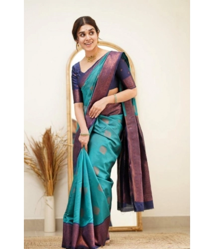 Generic Women's Silk Printed Saree With Unstitched Blouse 5.5Mtr (Rama)