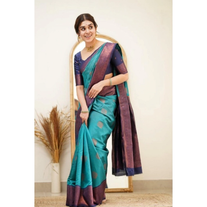 Women's Silk Printed Saree With Unstitched Blouse 5.5Mtr (Rama) Women's Silk Printed Saree With Unstitched Blouse 5.5Mtr (Rama)