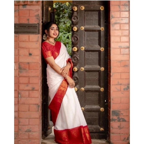 Women's Silk Printed Saree With Unstitched Blouse 5.5Mtr (White) Women's Silk Printed Saree With Unstitched Blouse 5.5Mtr (White)