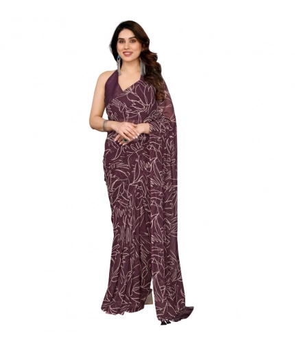 Generic Women's Zalar Lace Georgette Printed Ready-to-Wear Saree With Unstitched Blouse 5.5 Mtr (Wine)