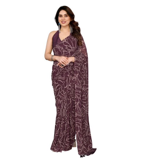 Generic Women's Zalar Lace Georgette Printed Ready-to-Wear Saree With Unstitched Blouse 5.5 Mtr (Wine)
