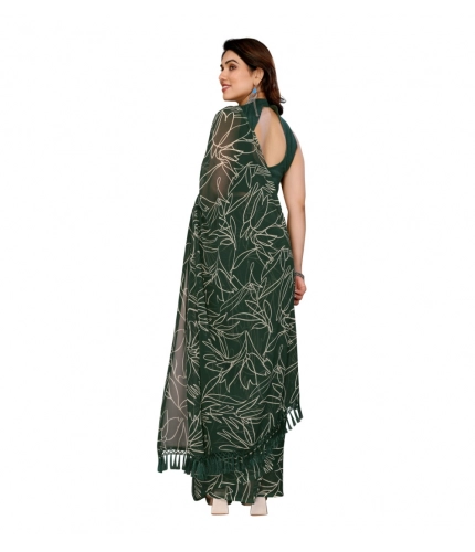 Generic Women's Zalar Lace Georgette Printed Ready-to-Wear Saree With Unstitched Blouse 5.5 Mtr (Green)
