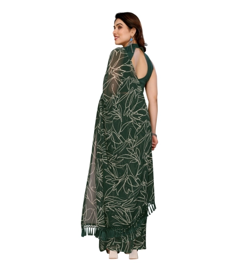 Generic Women's Zalar Lace Georgette Printed Ready-to-Wear Saree With Unstitched Blouse 5.5 Mtr (Green)
