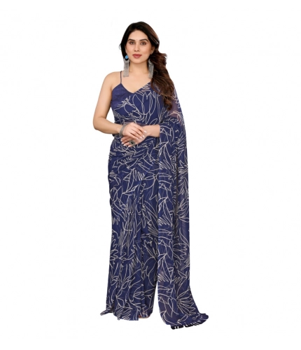 Generic Women's Zalar Lace Georgette Printed Ready-to-Wear Saree With Unstitched Blouse 5.5 Mtr (Blue)