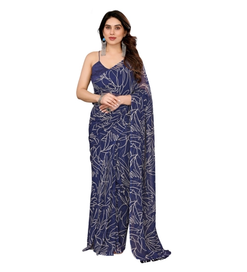 Generic Women's Zalar Lace Georgette Printed Ready-to-Wear Saree With Unstitched Blouse 5.5 Mtr (Blue)
