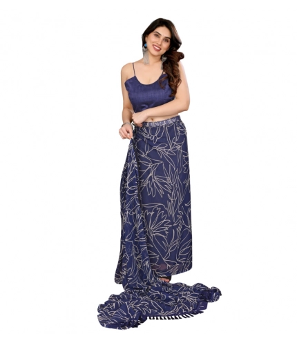 Generic Women's Zalar Lace Georgette Printed Ready-to-Wear Saree With Unstitched Blouse 5.5 Mtr (Blue)