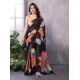Generic Women's Small Lace Georgette Printed Ready-to-Wear Saree With Unstitched Blouse 5.5 Mtr (Black)