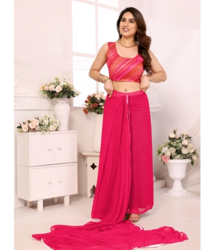 Generic Women's Small Lace Georgette Embellished Ready-to-Wear Saree With Unstitched Blouse 5.5 Mtr (Dark Pink)